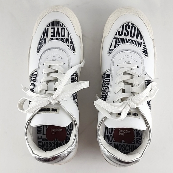 LOVE MOSCHINO Logo Women's White Chunky Low Top Leather Trainers Sneakers Sz 41 - Picture 8 of 16
